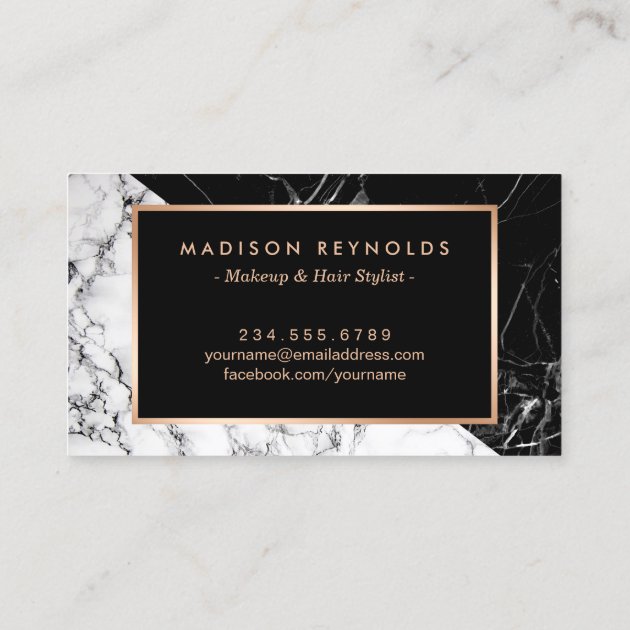 Makeup Artist Fashionable Mixed Black White Marble Business Card (back side)