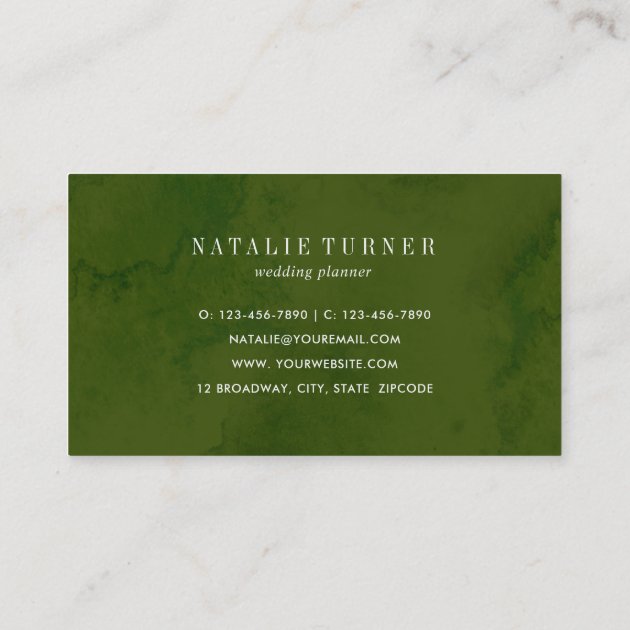 Watercolor Wild Floral Green Foliage Business Card (back side)