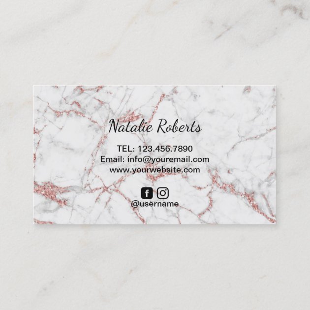 Lashes Makeup Artist Rose Gold Marble Typography Business Card (back side)