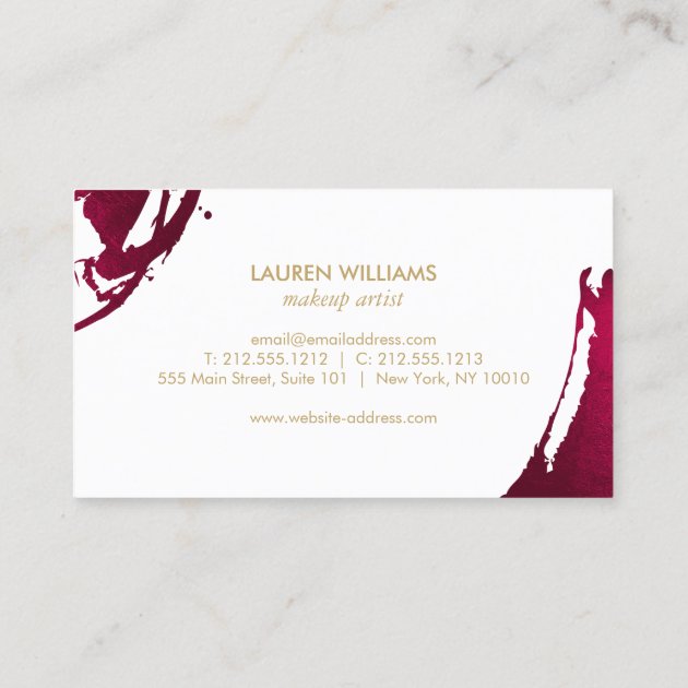 Abstract Deep Ruby Red Brushstrokes Business Card (back side)