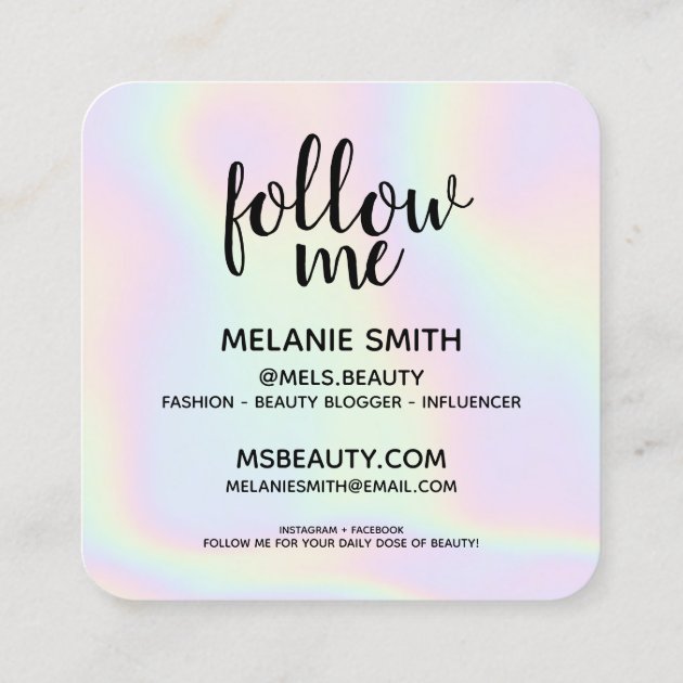 Instagram photo modern holographic pastel rainbow calling card (back side)