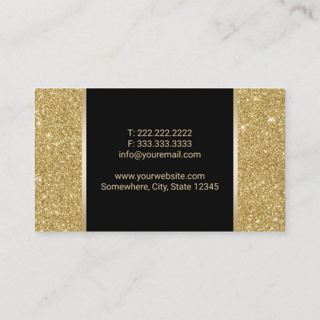 Real Estate Agent Black & Gold Glitter Custom Logo Business Card (back side)