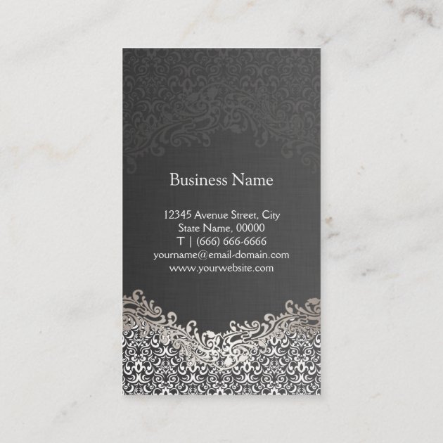 Elegant Dark Silver Damask - Hair Stylist Business Card (back side)