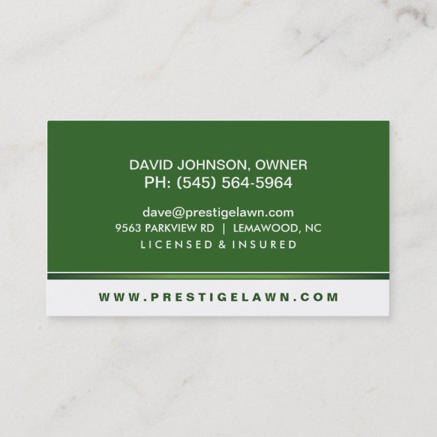 Lawn Care Green & White Custom Template Business Card (back side)