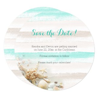 Watercolor Stripes Beach Theme Save the Date Card