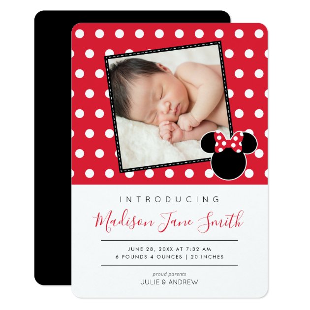 Minnie Mouse | Red and White Birth Announcement