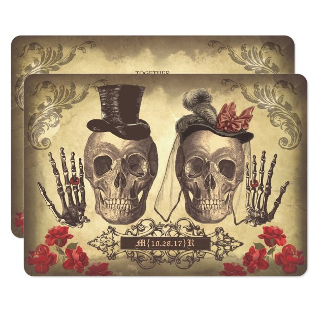 Gothic Skull Couple Day of The Dead Wedding Invite