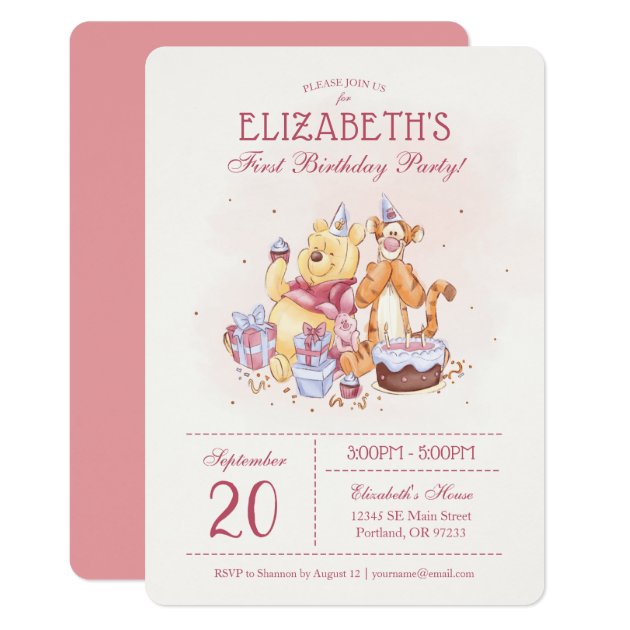Pooh & Friends Watercolor | First Birthday Invitation