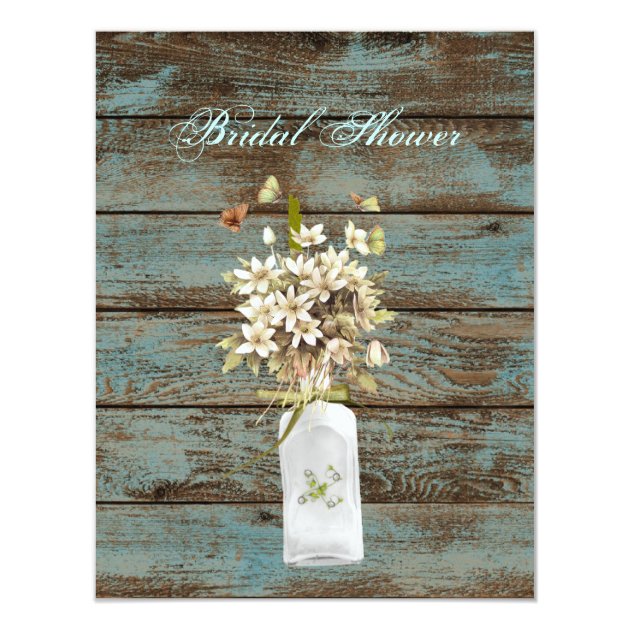 rustic blue barn wood wildflower country wedding invitation