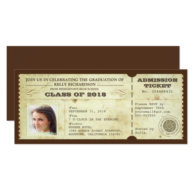 Vintage Graduation Tickets With Photo Card
