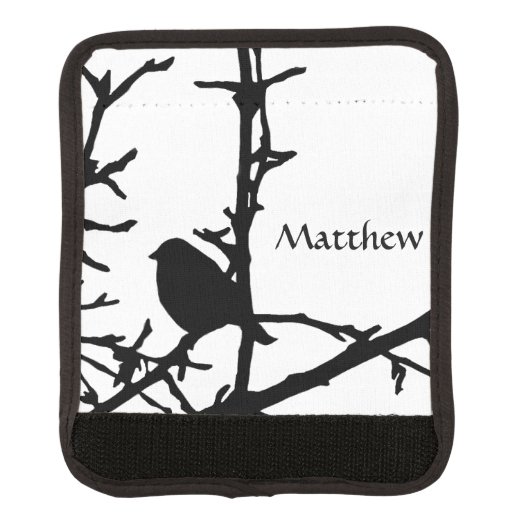 Black Bird on Tree Branch Luggage Handle Wrap (Front)