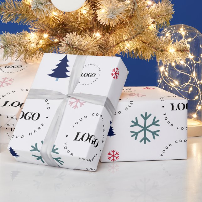 Custom Business Logo Christmas Tree Gift Snowflake Wrapping Paper (Holidays)