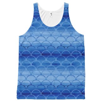 Lovely Prussian Blue Watercolor Fan Shapes All-Over Print Tank Top