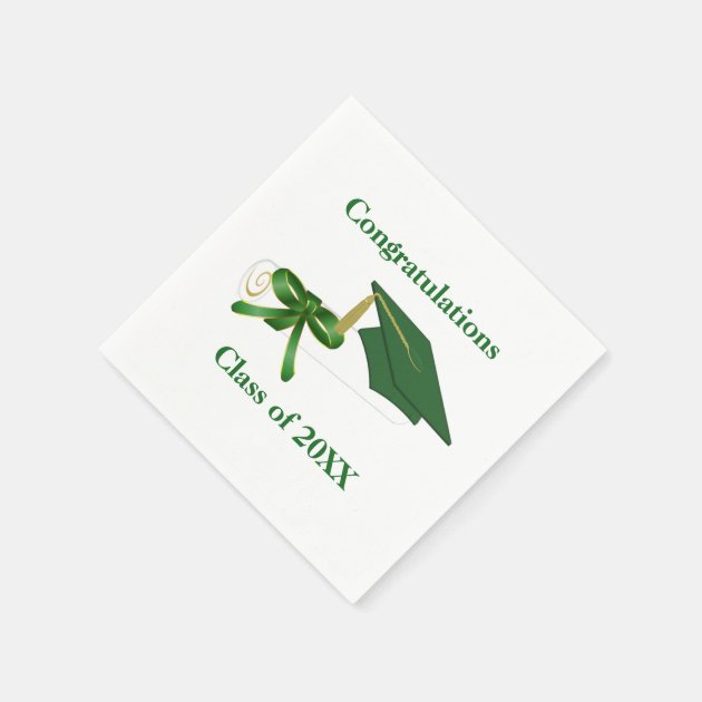 Green And White Graduation Party Paper Napkins