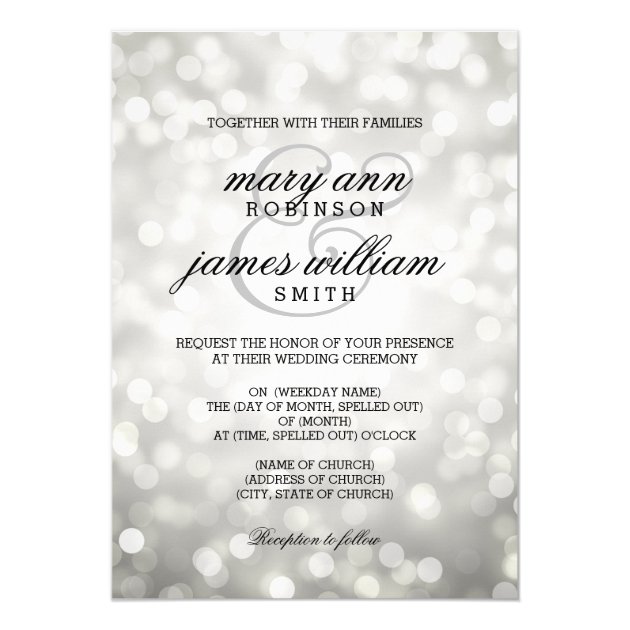 Silver Bokeh Lights Elegant Wedding Invitation (front side)