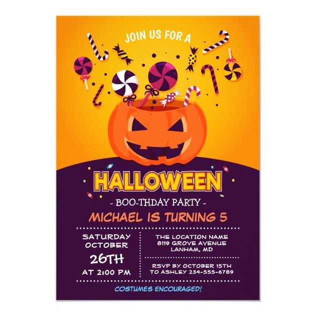 Cute Jack-O-lantern Kids Halloween Birthday Party Invitation