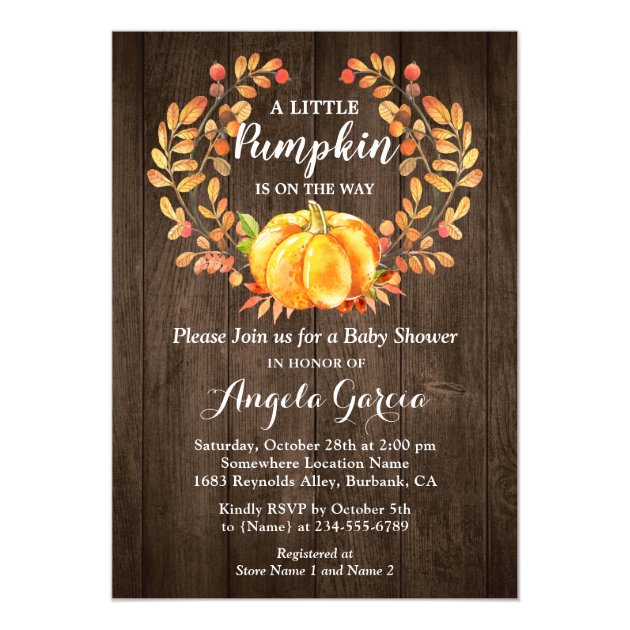 Rustic Wood Pumpkin Wreath Fall Baby Shower Invitation