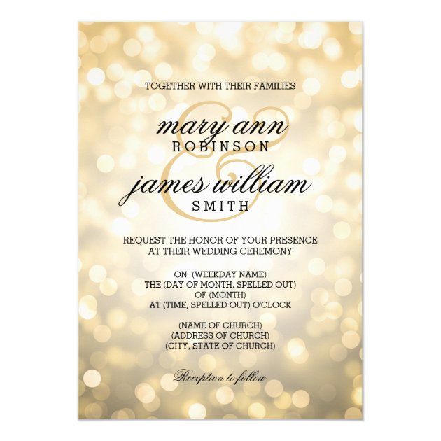 Gold Bokeh Lights Elegant Wedding Invitation (front side)