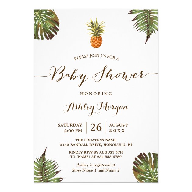 Tropical Leaves Pineapple Summer Baby Shower Invitation
