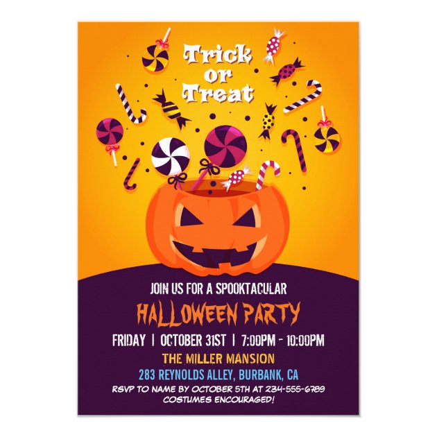 Trick Or Treat Jack-O-lantern Halloween Party Invitation