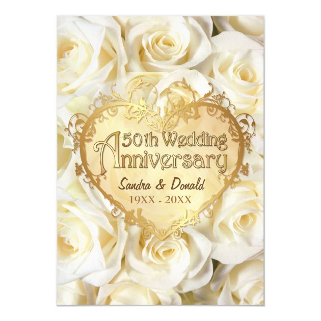 White Rose 50th Wedding Anniversary Invitation (front side)