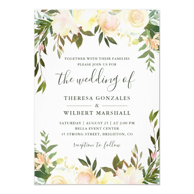 Neutral White Greenery Watercolor Floral Wedding Invitation
