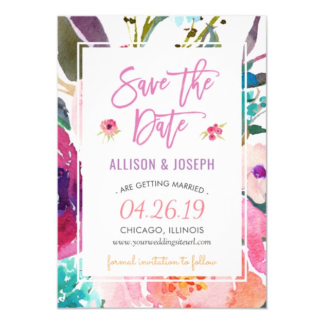 Modern Watercolor Floral | Save the Date Invitation (front side)