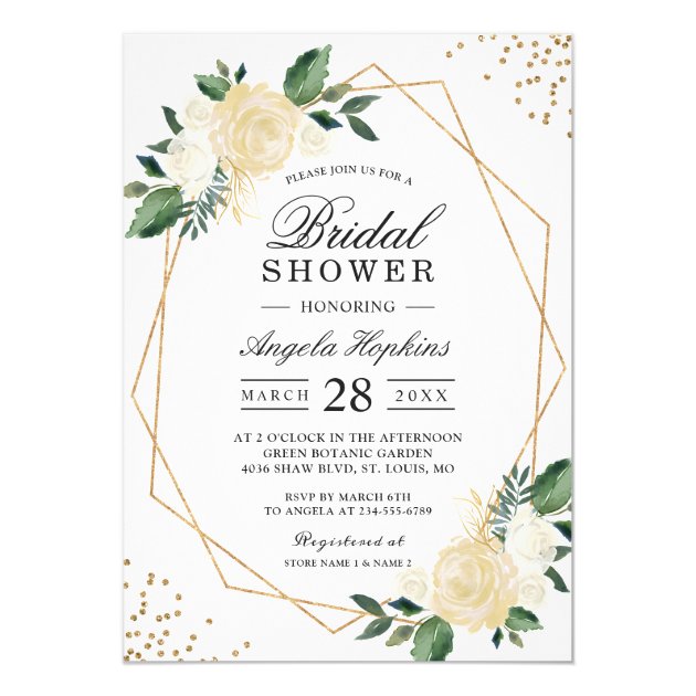 Gold Glitters Greenery Floral Bridal Shower Brunch Card