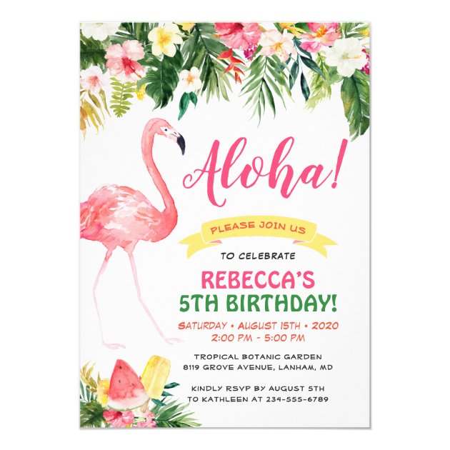 Aloha Tropical Floral Luau Kids Birthday Party Invitation