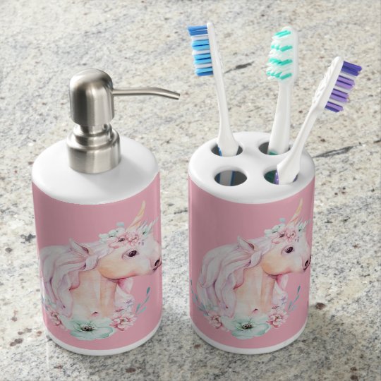 Unicorn In Flowers Bathroom Set