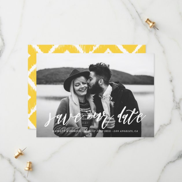 White Hand Lettered Script Photo Save The Date