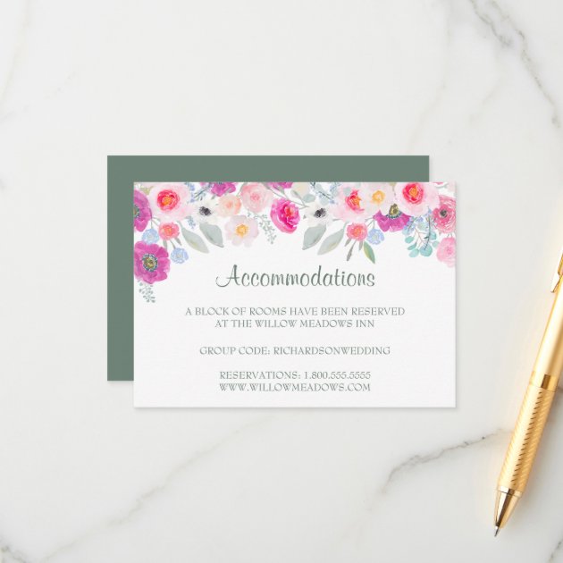Wedding Accommodation Card | Pink Floral Bouquet