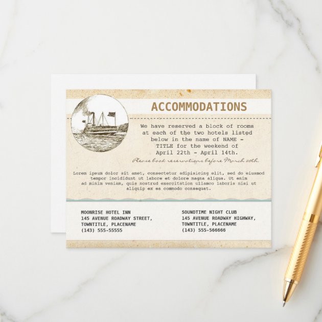 Wedding Accommodations Card With Cruise