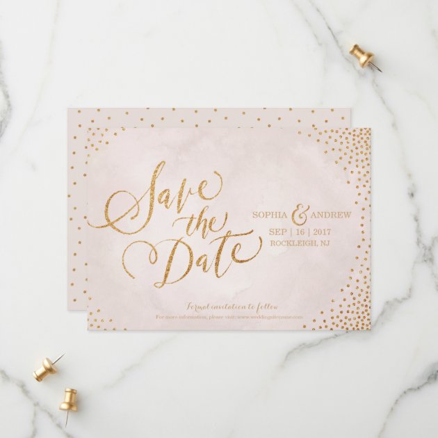 Glam Blush Rose Gold Calligraphy Save The Date
