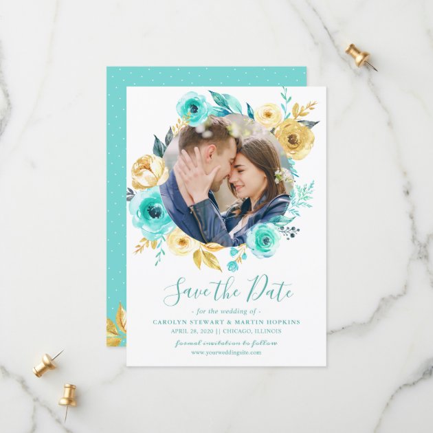 Tiffany Gold Floral Wreath Photo Save The Date