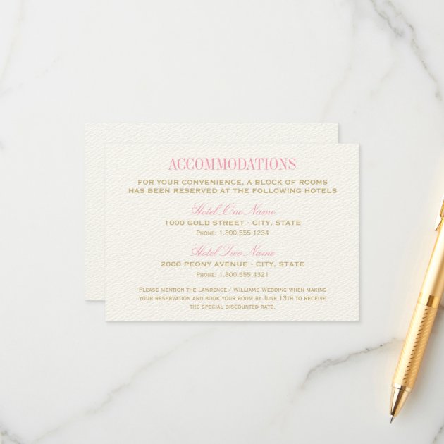 Wedding Accommodation Card | Pink And Gold