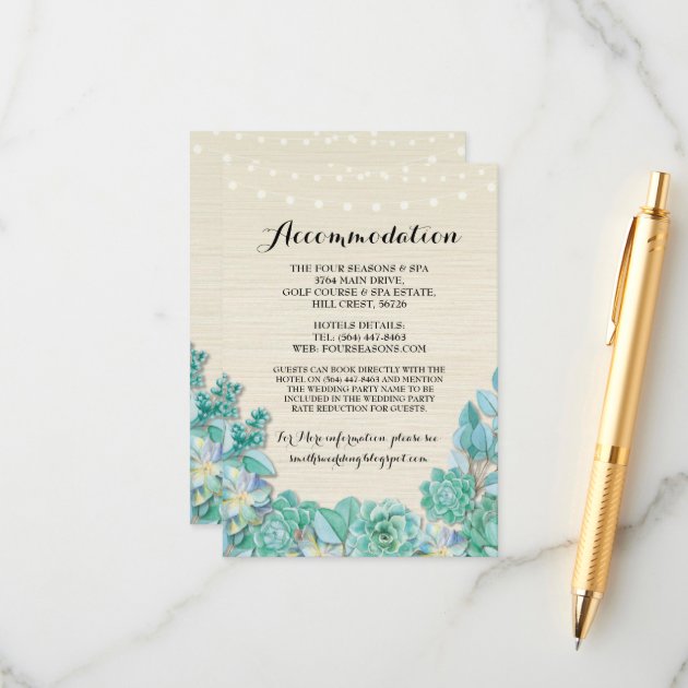 Succulents Accommodation Mint Wedding Cards