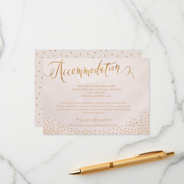Modern Blush Rose Gold Calligraphy Accommodation Enclosure Card