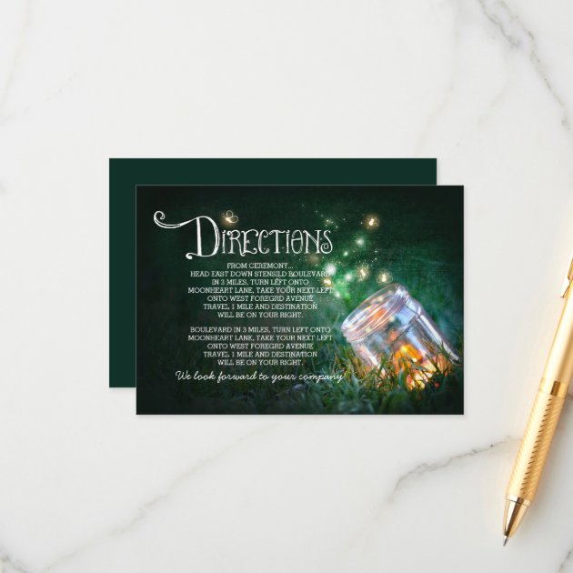 Mason Jar Fireflies Wedding Directions Card
