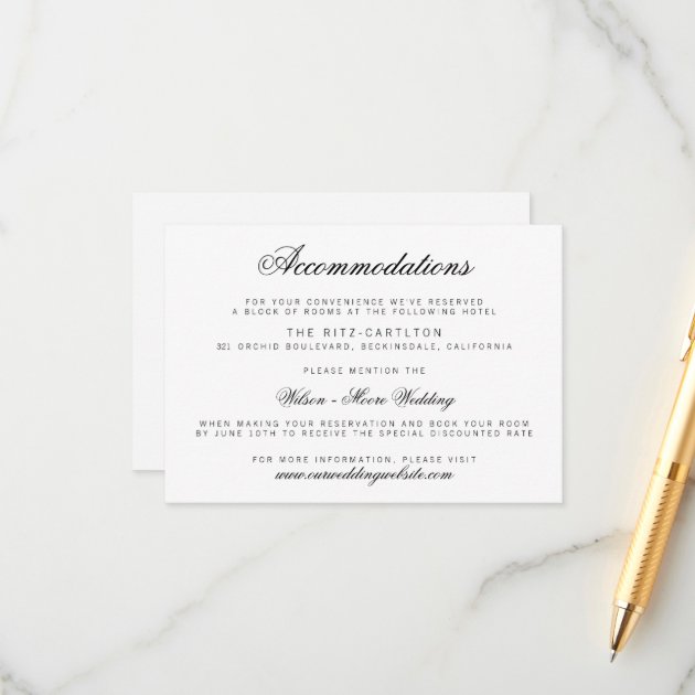 Elegant Classy Script Wedding Accommodations Card