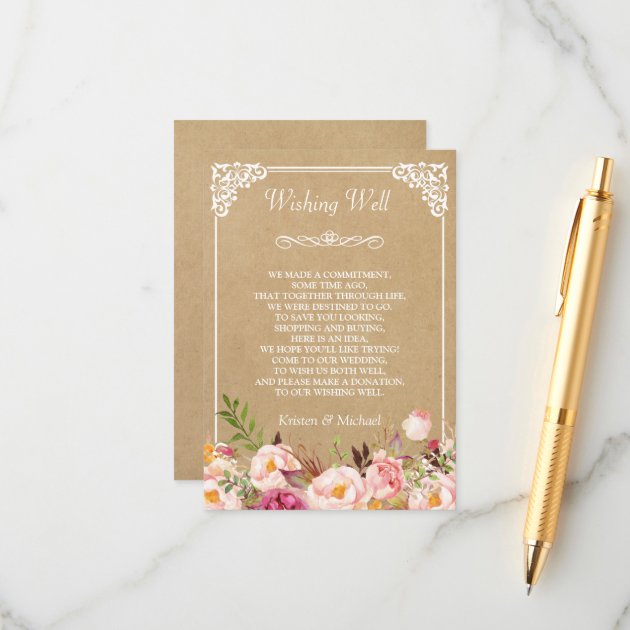 Rustic Floral Kraft Wedding Wishing Well Enclosure Card