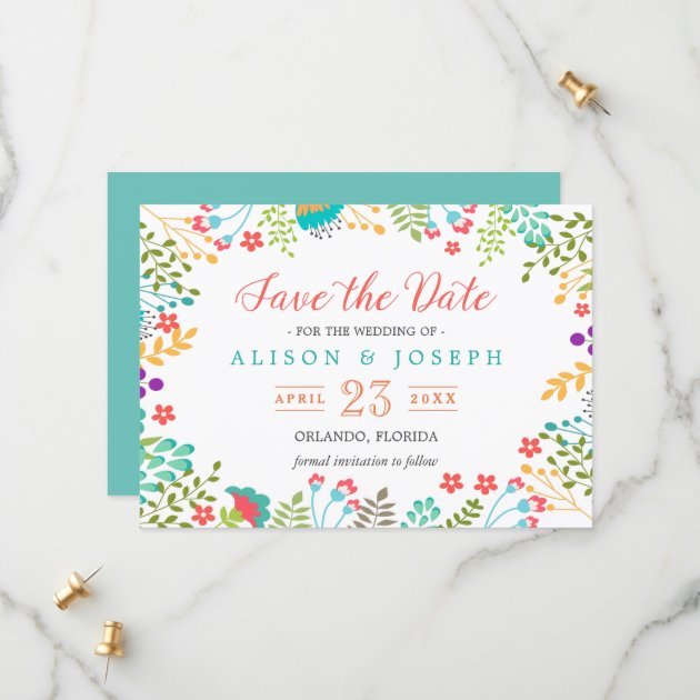 Spring Botanical Floral Turquoise | Save The Date