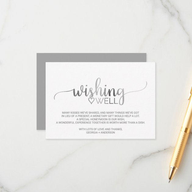 Simple Silver Calligraphy Wedding Wishing Well Enclosure Card