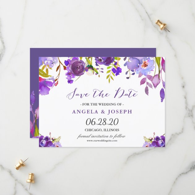 Trendy Ultra Violet Purple Floral Save The Date