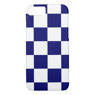 Bold Checkered Navy and White Pattern iPhone 7 Case