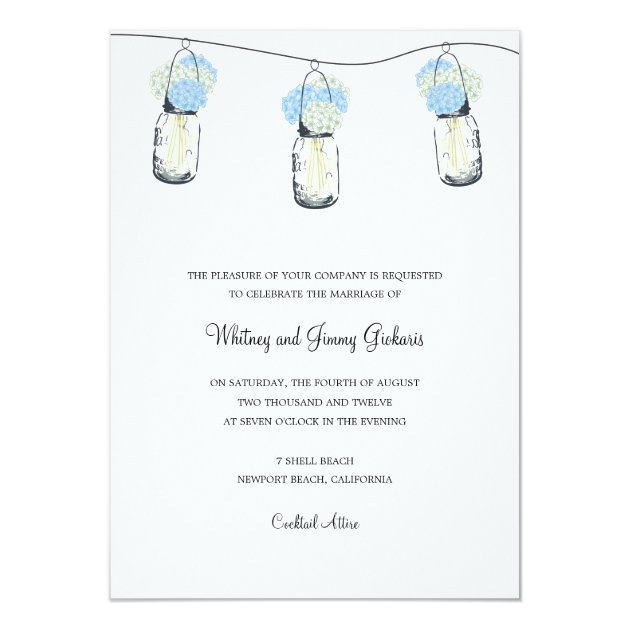 Hydrangea & Mason Jar Wedding Reception Invitation