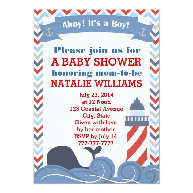 Ahoy Its a Boy Nautical Baby Shower Invitation (front side)