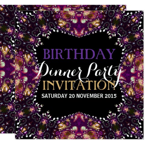 Purple Batik Bohemian Birthday Dinner Party Invite