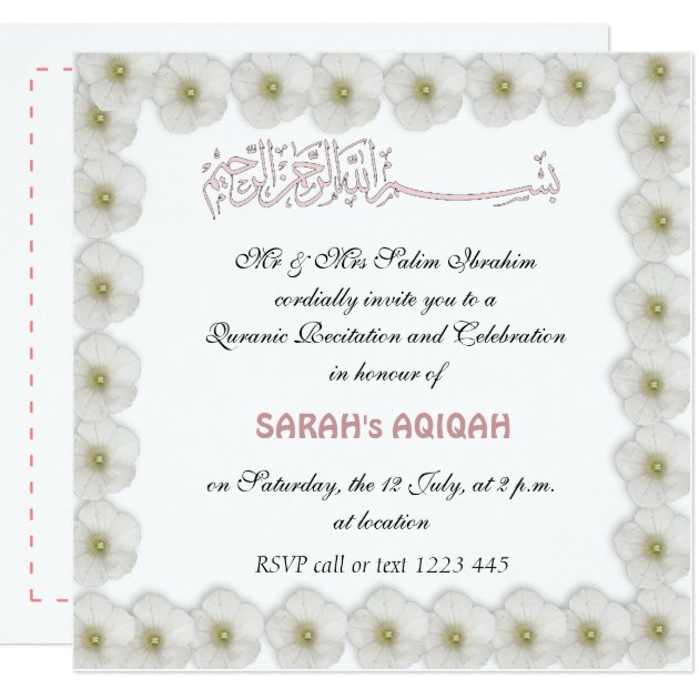 Muslim baby girl Aqiqah Invitation