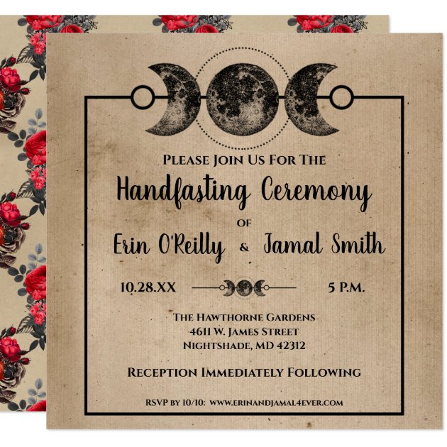 Romantic Gothic Handfasting Wedding Pagan Wicca Invitation